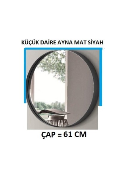 Metal Çerçeveli Dekoratif Duvar Aynası (Küçük Daire Ayna Mat Siyah)