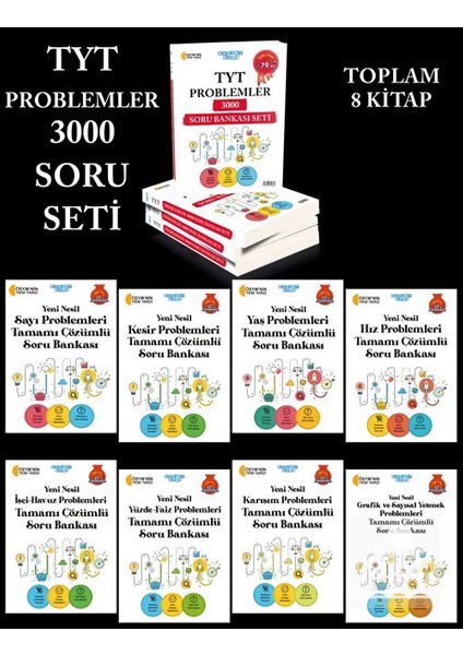 TYT Problemler 3000 Soru Bankası 8 Kitap Set