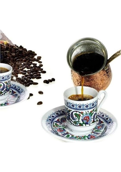 Bakır Cezveli Topkapı Motifli Fincan Takımı Seti Kadife Kutulu 2'li