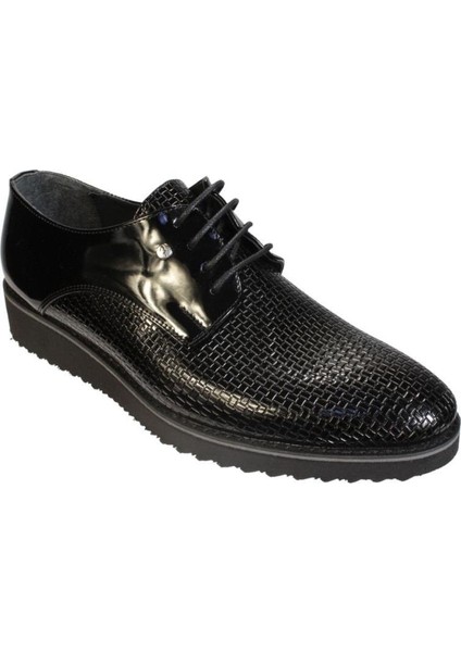Yazkış Erkek Siyah Rugan Poli Kalın Taban Klasik Suni Deri Bağcıklı Düğün Mezuniyet Ayakkabı