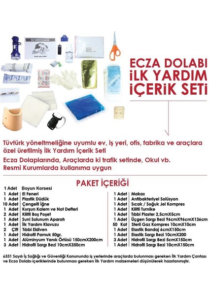 Ecza Dolabı İçi Dolu Ilk Yardım İçerik Paketli 47X30X10 cm 158