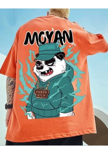 Büyük Beden Özel Tasarım Panda Rıch Sırt Baskılı %100 Pamuk Sokak Stili Hip Hop Erkek T-Shırt