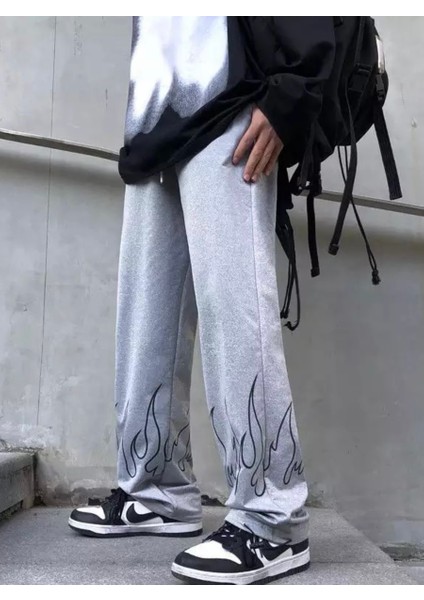 Alev Baskılı Pamuk Ispanyol Paça Hip Hop Yazlık Erkek Eşofman Altı