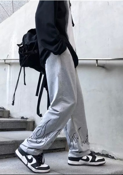 Alev Baskılı Pamuk Ispanyol Paça Hip Hop Yazlık Erkek Eşofman Altı