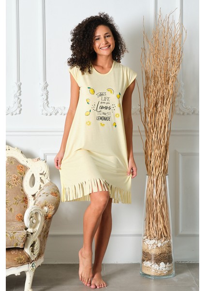Limon Desenli Püsküllü Viskon Penye Günlük Elbise