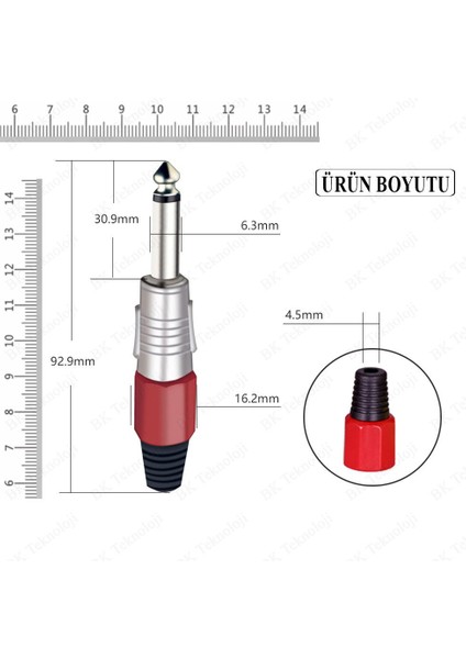 6.35MM Mono Erkek Fiş Lehim Tipi Çivi Jack