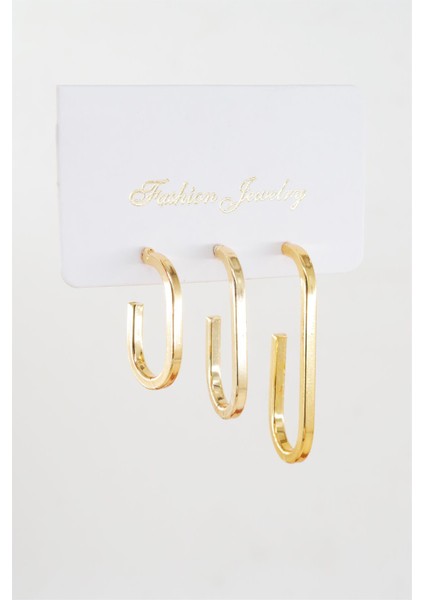 Kadın Özel Tasarım Geometrik 3 Boy Küpe Seti modelleri