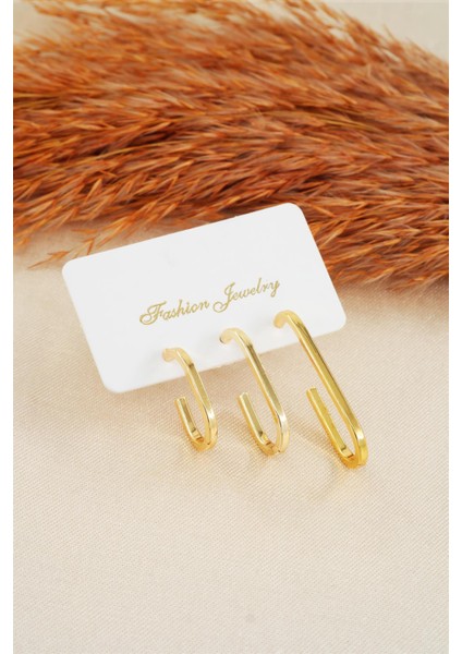 Kadın Özel Tasarım Geometrik 3 Boy Küpe Seti fırsatları