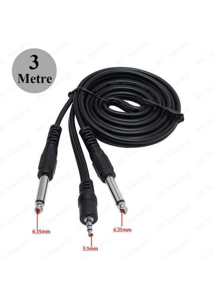 BK Teknoloji 3.5mm Stereo Erkek To 2 x 6.3mm Mono Erkek Y Kablo - 3 Metre