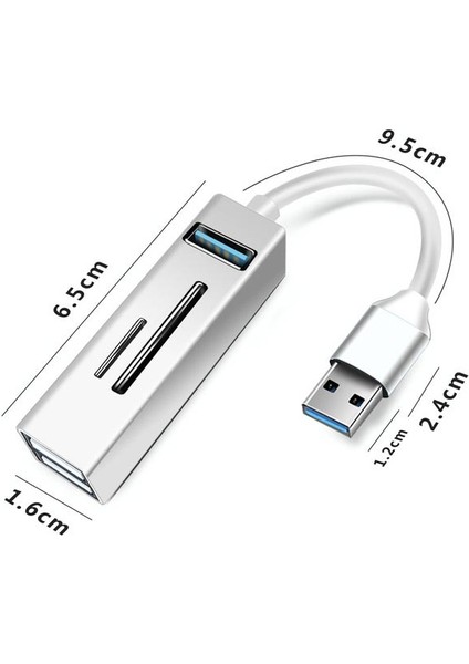 BN07 Notebook ve Pc Için 5 In 1 Alüminyum USB 5gbps 3.0 Çoklayıcı Hafıza Kartı Okuyucu