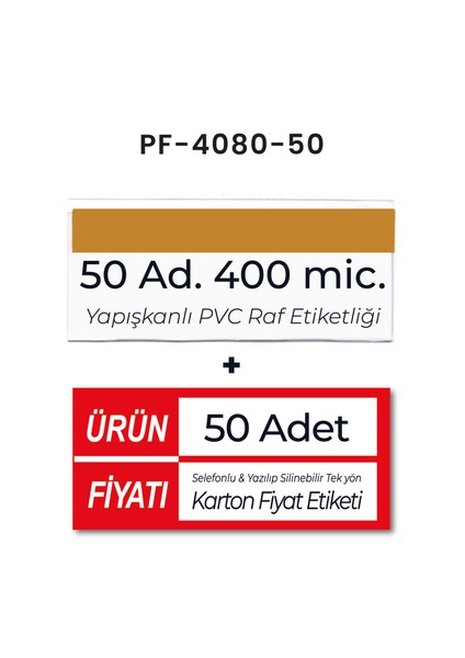 Pvc Arkası Yapışkanlı Raf Önü Etiketliği+Silinebilir Karton Iç Etiketi (4X8CM Set)