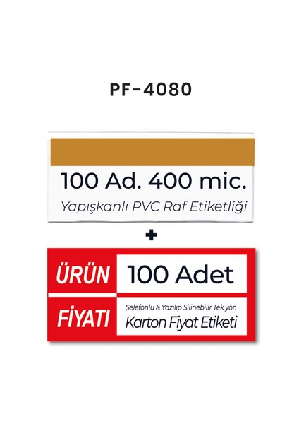 Pvc Arkası Yapışkanlı Raf Önü Etiketliği+Silinebilir Karton Iç Etiketi (4X8CM Set)