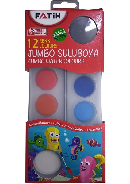 12 Li Jumbo Sulu Boya 1 Adet Jumbo Suluboya 12 Renk Fırçalı Sulu Boya Seti