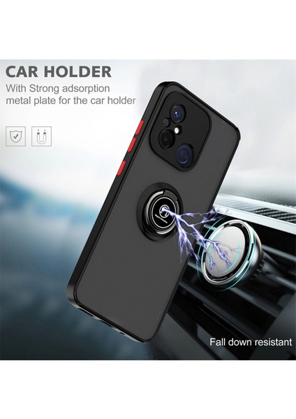 Xiaomi Redmi 12C Uyumlu Kılıf Kamera Çıkıntılı Korumalı Arkası Mat Renkli Tuşlu Yüzüklü Standlı Armor Kapak