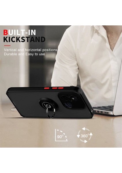 Xiaomi Redmi 12C Uyumlu Kılıf Kamera Çıkıntılı Korumalı Arkası Mat Renkli Tuşlu Yüzüklü Standlı Armor Kapak