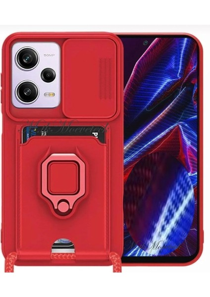 Xiaomi Poco X5 Pro 5g Kılıf Kamera Lens Sürgülü Korumalı Kartvizitli Silikon Kapak Boyun Ip Askılı Zırh Armor