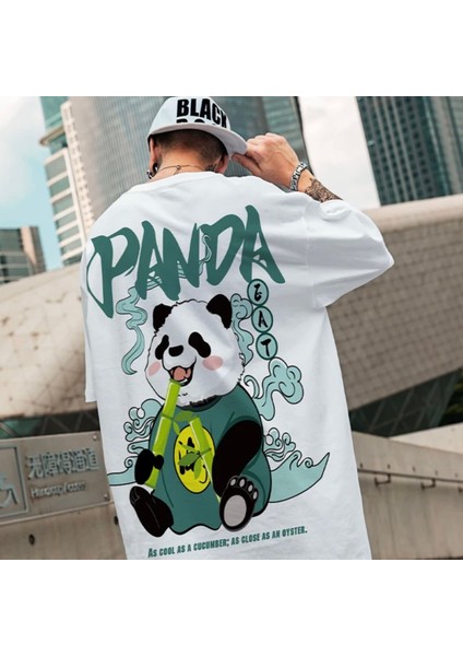Büyük Beden Özel Tasarım Panda Sırt Baskılı %100 Pamuk Sokak Stili Hip Hop Erkek T-Shırt fiyatları
