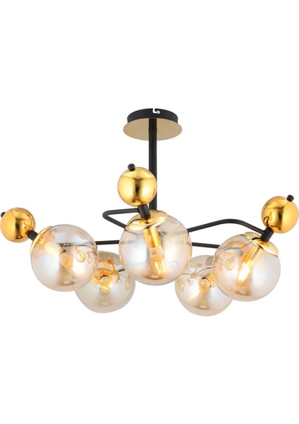 Florit 5'li Siyah Gold Modern Oturma Odası Salon Avize