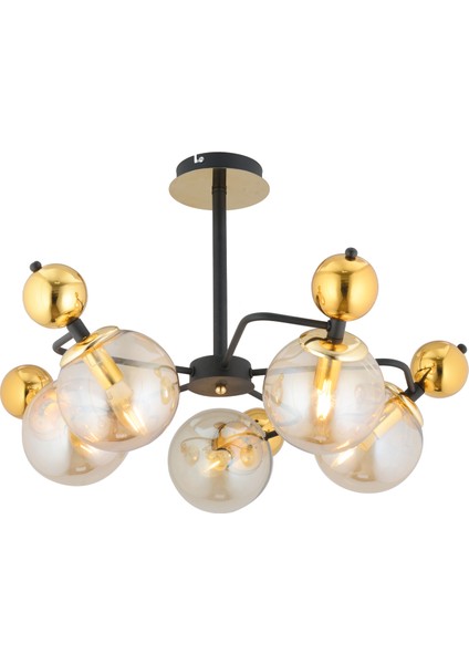 Florit 5'li Siyah Gold Modern Oturma Odası Salon Avize