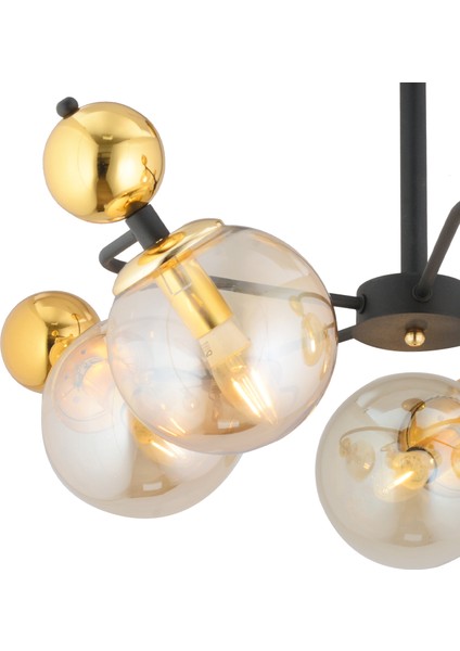 Florit 5'li Siyah Gold Modern Oturma Odası Salon Avize