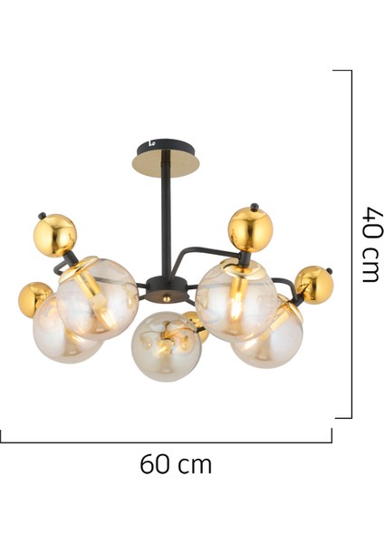 Florit 5'li Siyah Gold Modern Oturma Odası Salon Avize