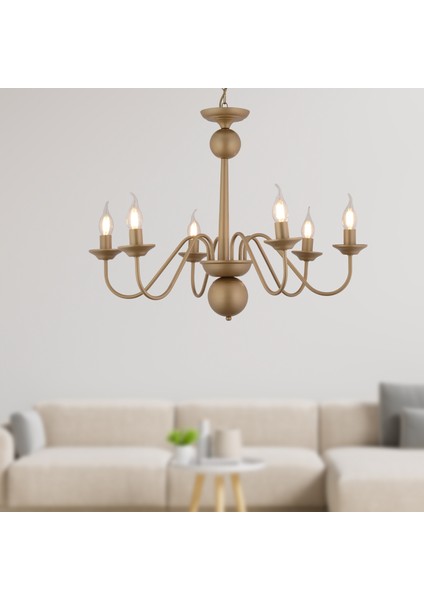 Behir 6lı Eskitme Boyalı Şapkalı Modern Oturma Odası, Yatak Odası Salon Avize
