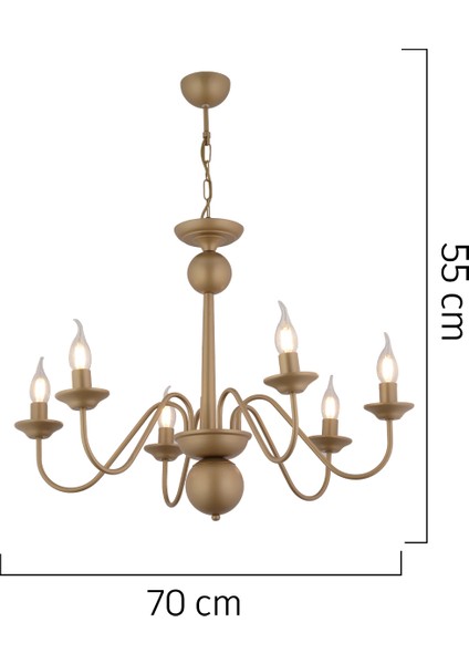 Behir 6lı Eskitme Boyalı Şapkalı Modern Oturma Odası, Yatak Odası Salon Avize