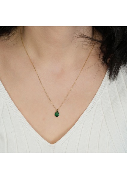 Peridot Damla Taşlı Gümüş Kolye GM11