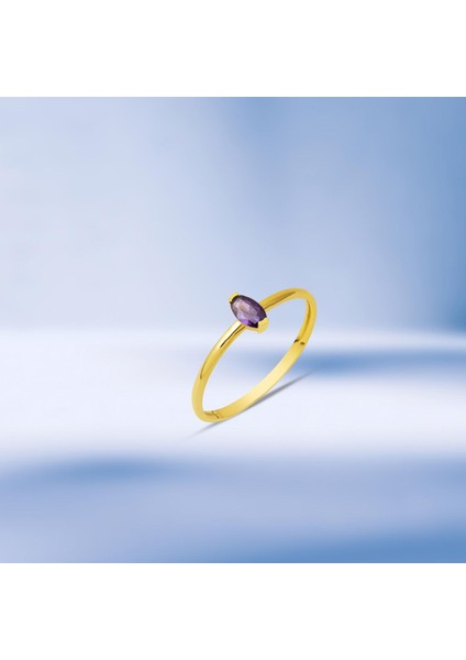 14 Ayar Oval Mor Taşlı Altın Yüzük