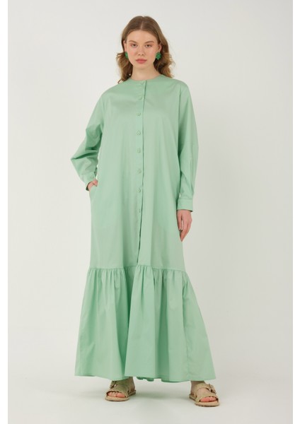 Poplin Fırfırlı Elbise Su Yeşili modelleri