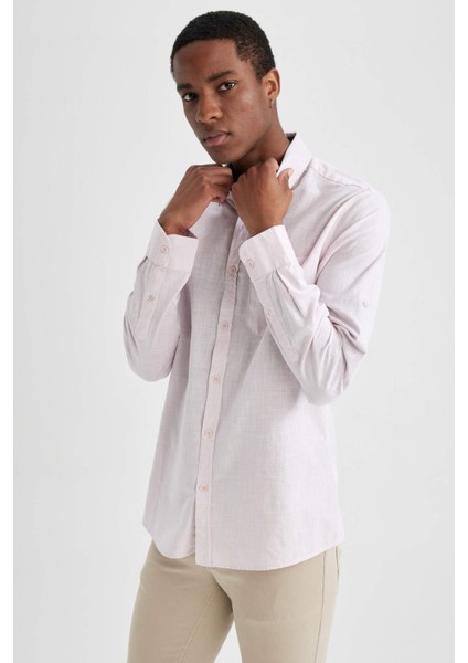 Slim Fit Keten Görünümlü Uzun Kollu Gömlek N9066AZ23SM