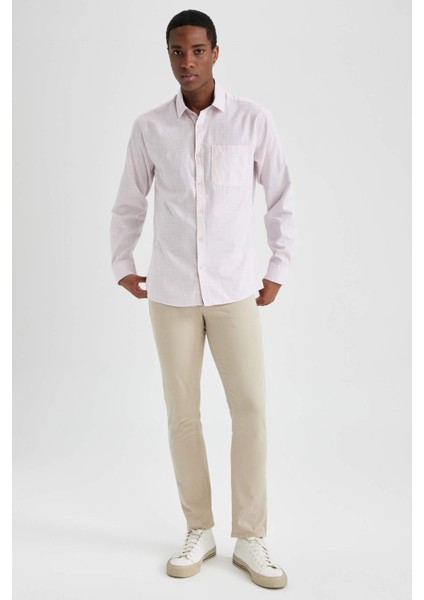 Slim Fit Keten Görünümlü Uzun Kollu Gömlek N9066AZ23SM