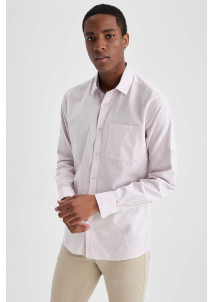 Slim Fit Keten Görünümlü Uzun Kollu Gömlek N9066AZ23SM