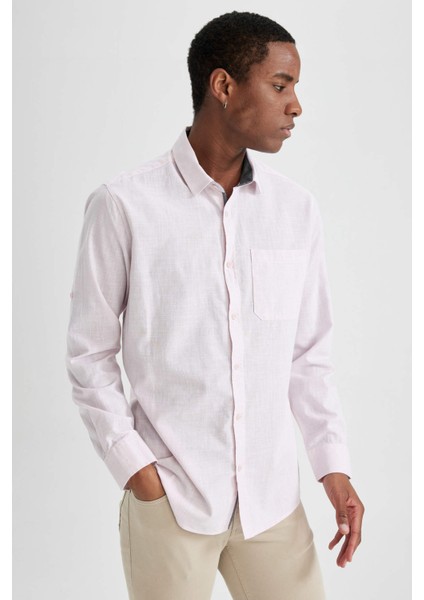 Slim Fit Keten Görünümlü Uzun Kollu Gömlek N9066AZ23SM