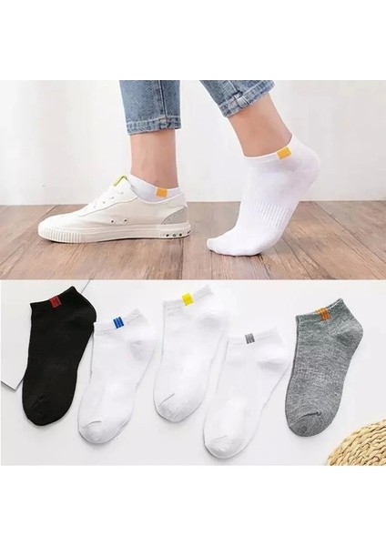 5 Çift Unisex Beyaz Renkli Taban Altı Lastikli Yıkamalı Patik Çorap