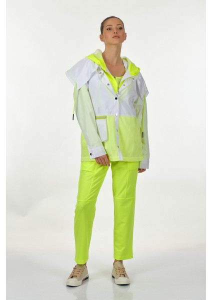 Oversize Kapüşonlu Neon Kadın Ceket - Günlük Spor