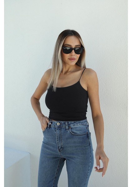 Siyah Beyaz Ip Askılı Basic 2'li Crop