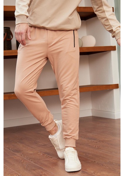 Erkek Basic Fit Kalıp Eşofman Altı Sütlü Kahve - 948DNGR