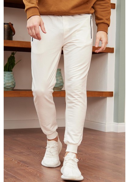 Erkek Basic Fit Kalıp Eşofman Altı Ekru - 948DNGR