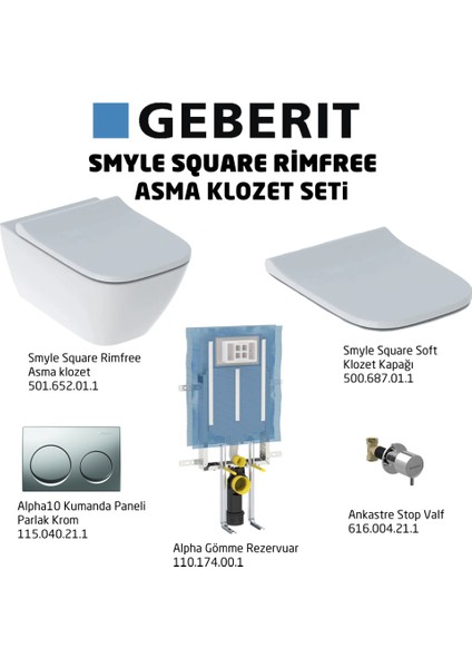 Smyle Square Rimfree ALPHA10 Soft Asma Klozet Seti, Parlak Krom