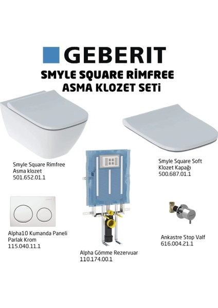 Smyle Square Rimfree ALPHA10 Soft Asma Klozet Seti, Beyaz