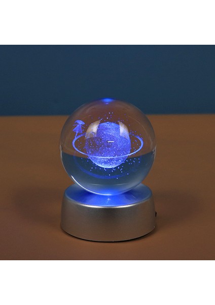 2'li Satürn Kız ve Astronot Işıklı Cam Küre 8cm*6cm