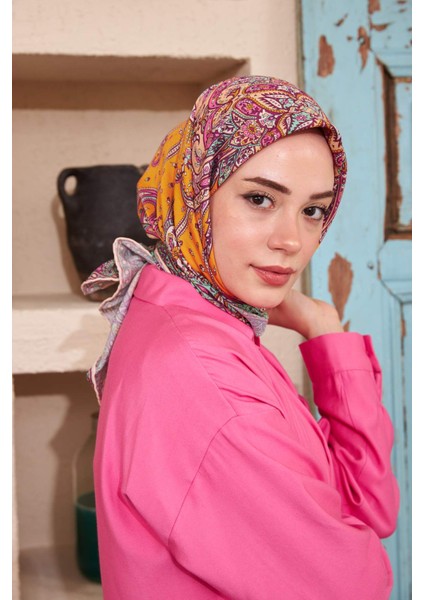 Ipekhan Etnik Serisi Turuncu Pamuk Viskon Eşarp 1116-06