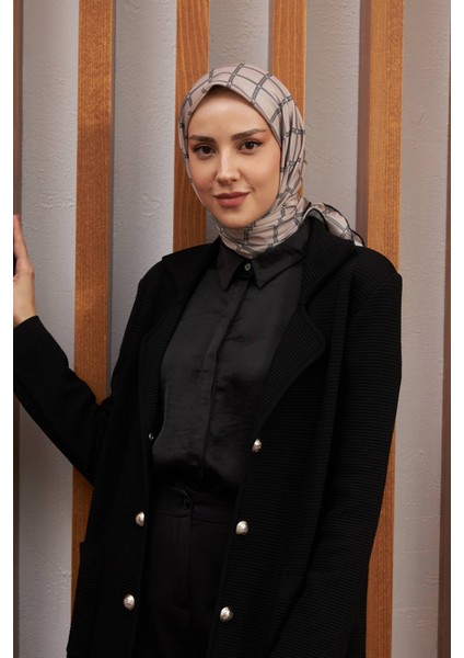 Ipekhan Çizgi Desen Serisi Vizon Siyah Pamuk Viskon Eşarp 1125-15