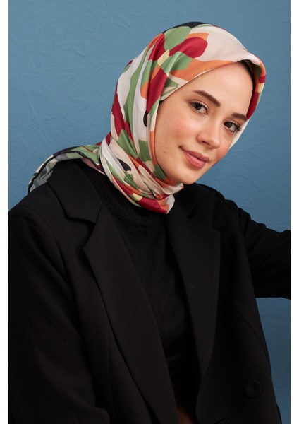 Daphne Bordo Yeşil Pamuk Viskon Eşarp Modeli
