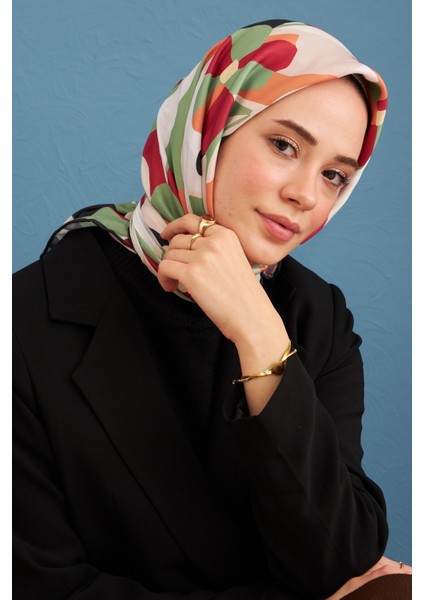Daphne Bordo Yeşil Pamuk Viskon Eşarp Modeli