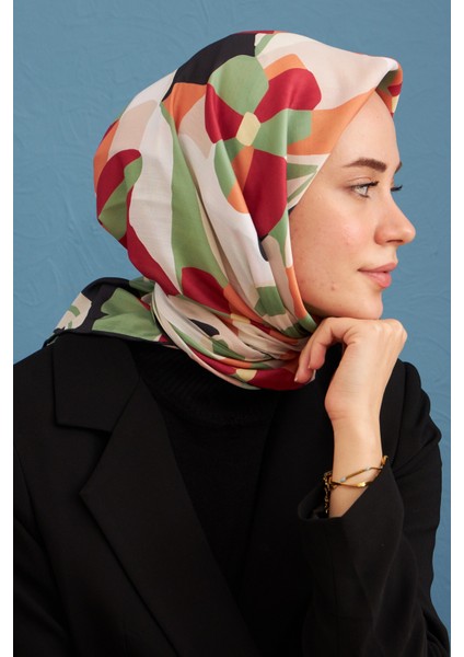 Daphne Bordo Yeşil Pamuk Viskon Eşarp Modeli