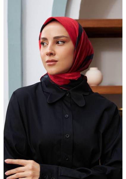 Ipekhan Etnik Desen Serisi Kırmızı Pamuk Viskon Eşarp 1127-06