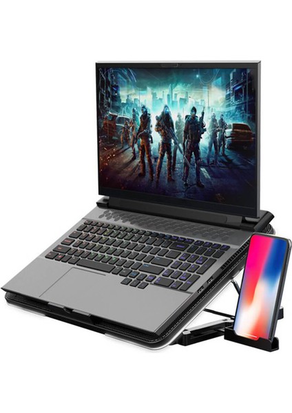 Oyuncu Gaming Laptop Notebook Soğutucu Stand - 6 Fanlı - 7 Yükseklik Ayarlı, Telefon Tutucu
