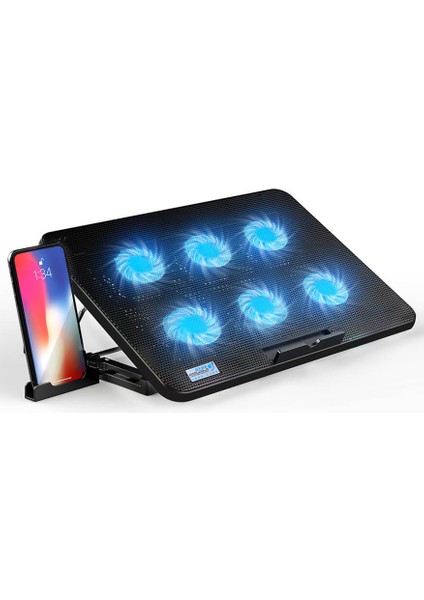 Oyuncu Gaming Laptop Notebook Soğutucu Stand - 6 Fanlı - 7 Yükseklik Ayarlı, Telefon Tutucu